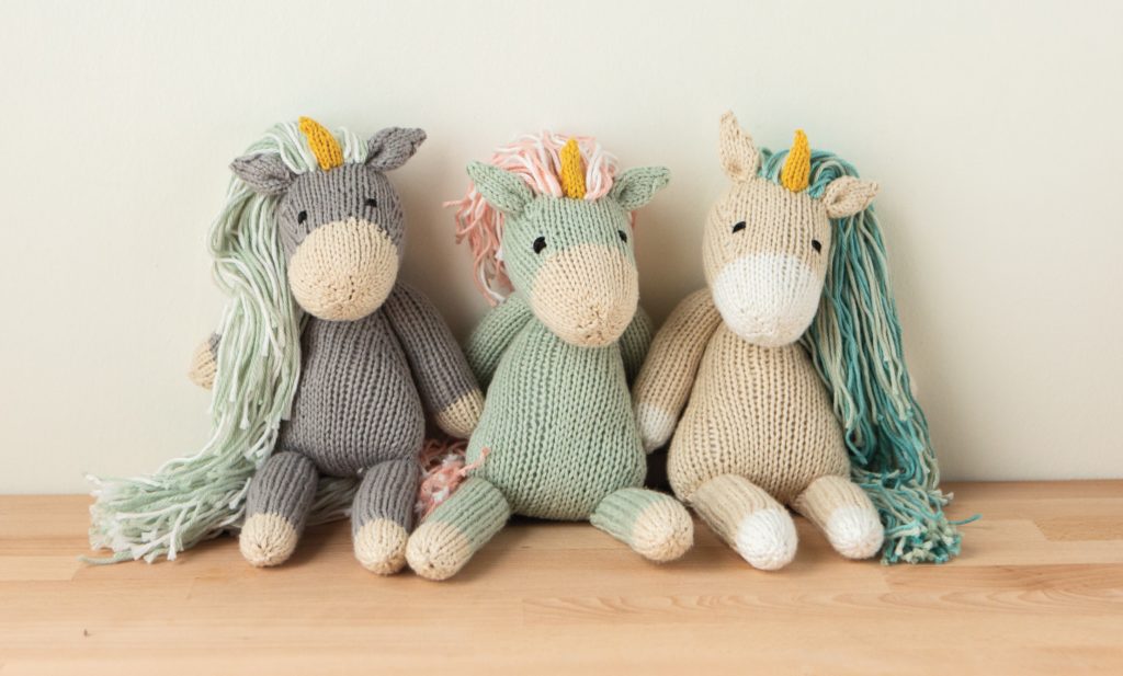 knit unicorn doll