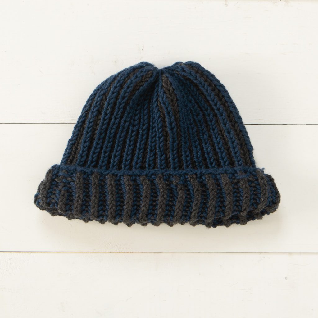 Brioche Basic Beanie knit in Twill yarns - Staff Project.