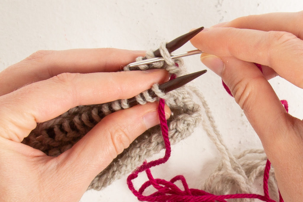 st st step 3: through back first stitch purl-wise