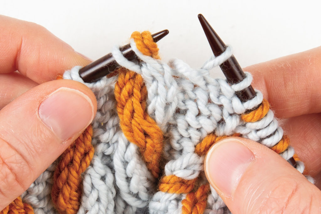 2-over-2 cable Left, without a cable needle: slip those 2 stitches onto the left-hand needle