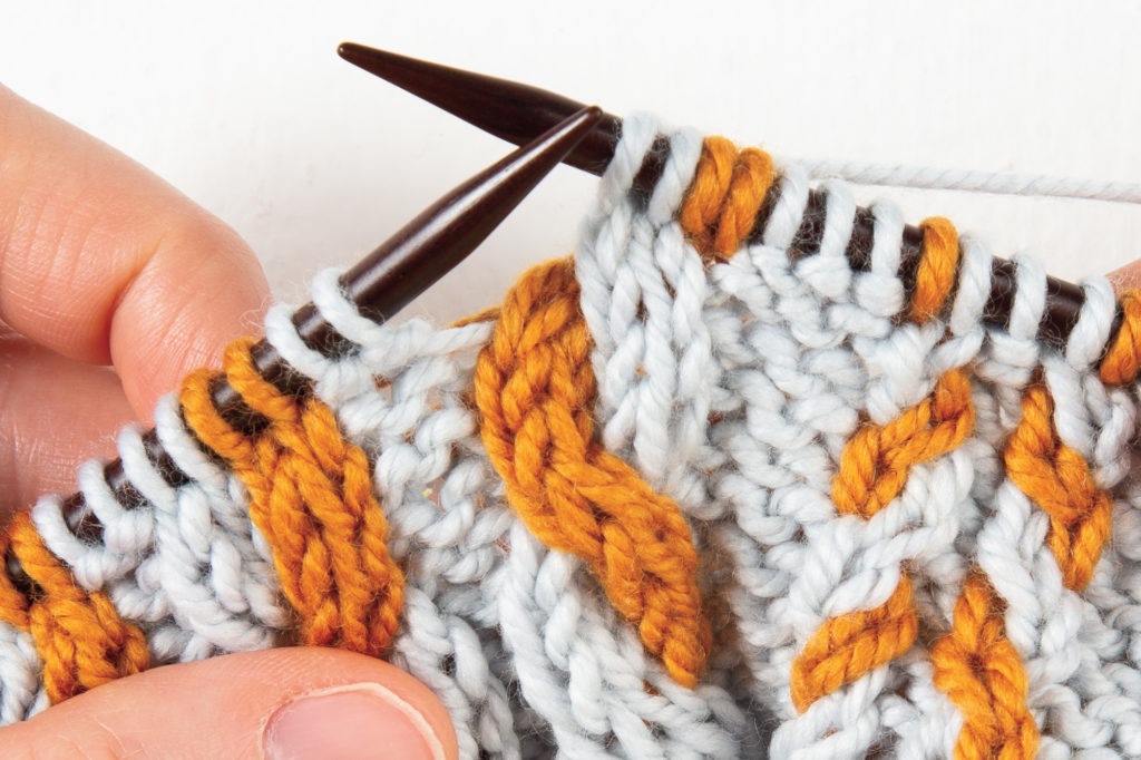 2-over-2 cable Left, without a cable needle: knit the last 2 stitches, complete