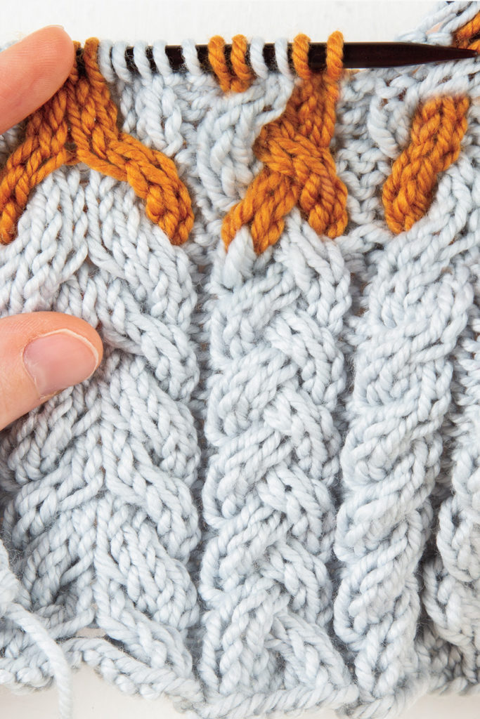 braided cable, made with 2-over-2 cable twists