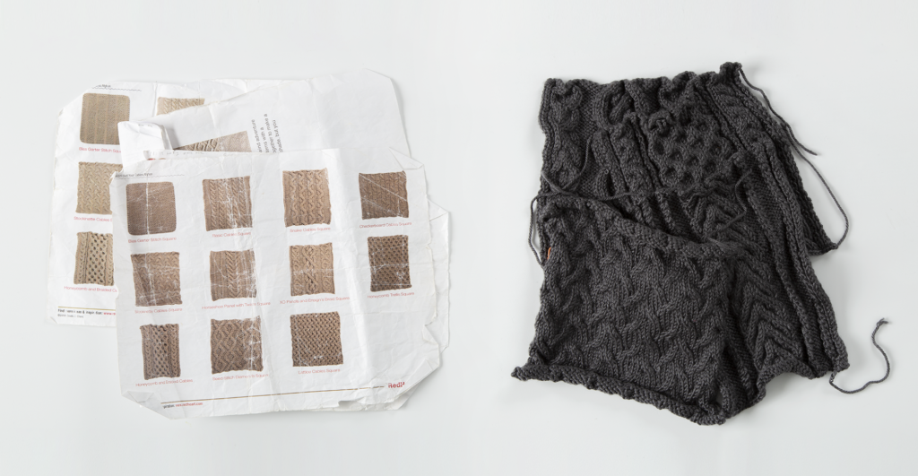 Here is Ursula's UFO. It's a cabled blanket pattern by Edie Eckman that has traveled across years and continents.